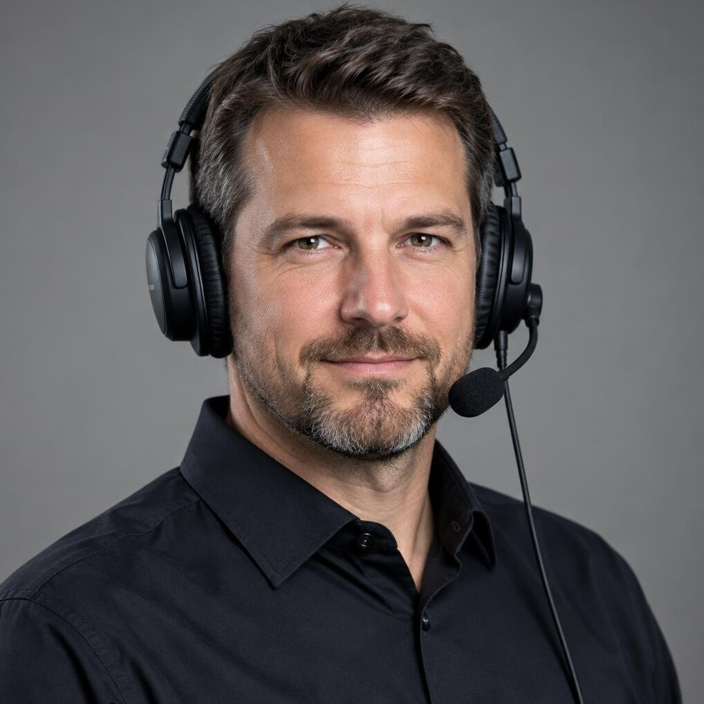 Studio portrait of a Swiss male broadcast engineer