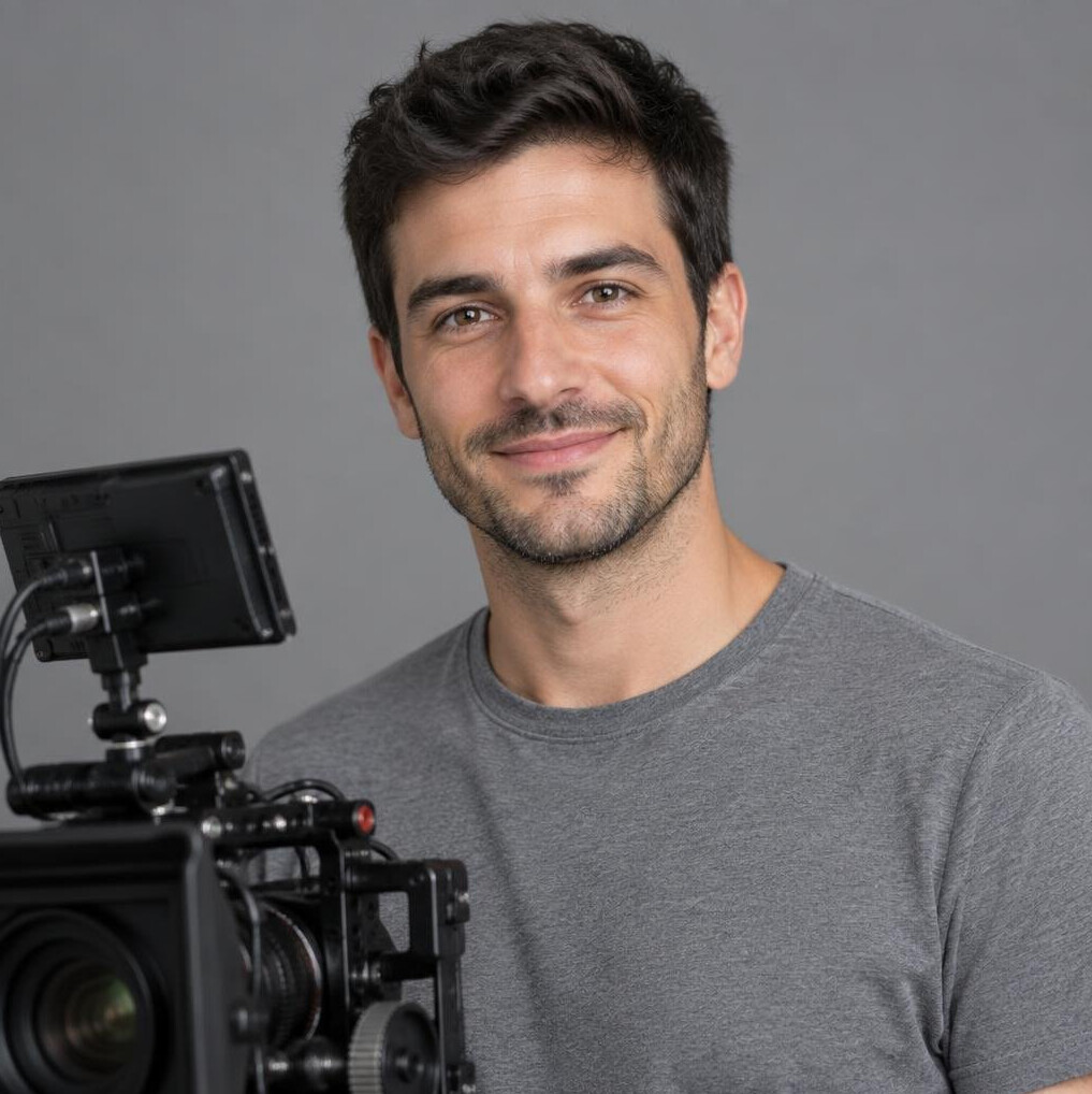Studio portrait of a male camera technician